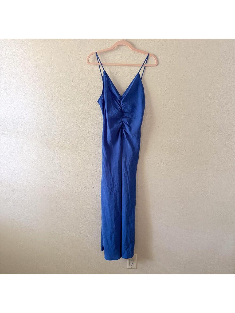 Slip Dress Maxi Royal Blue Ruched Front Zara Small